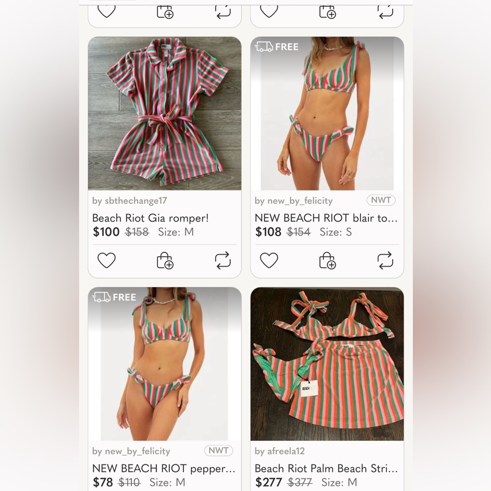 Beach Riot NWT Little Gia Romper, Palm Bch Stripe, GIRLS size 13/14 FitsJr XS/S - Picture 12 of 12